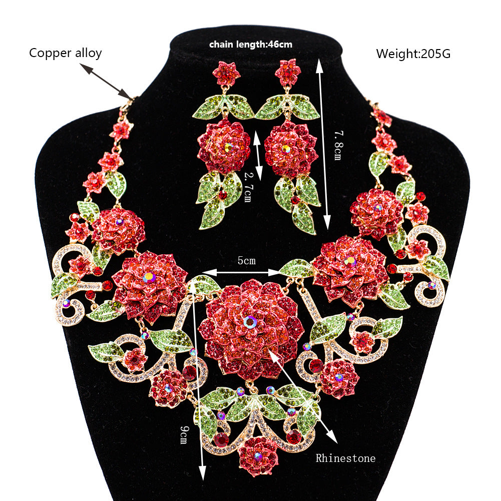 Stained Glass Diamond Banquet Bride Necklace and Earring Set