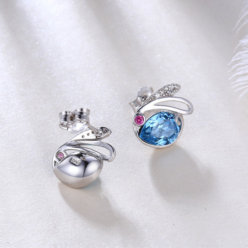 Sterling Silver Stud Earrings Crystal Earrings Rabbit Accessories Jewelry