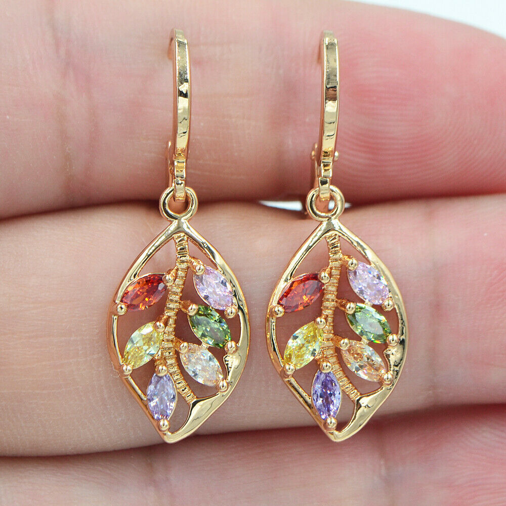 Leaf-set color gemstone topaz earrings