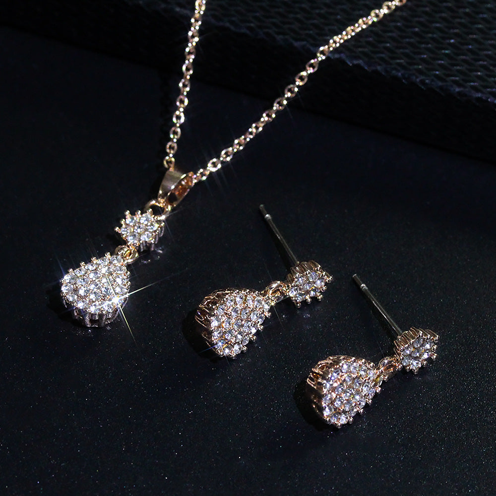 Shiny Zircon Wedding Necklace And Earrings