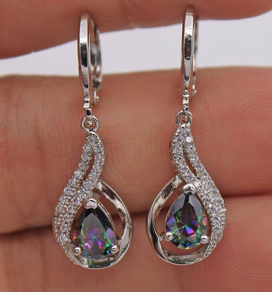 Women's Colorful Topaz Drop Earrings With Diamonds