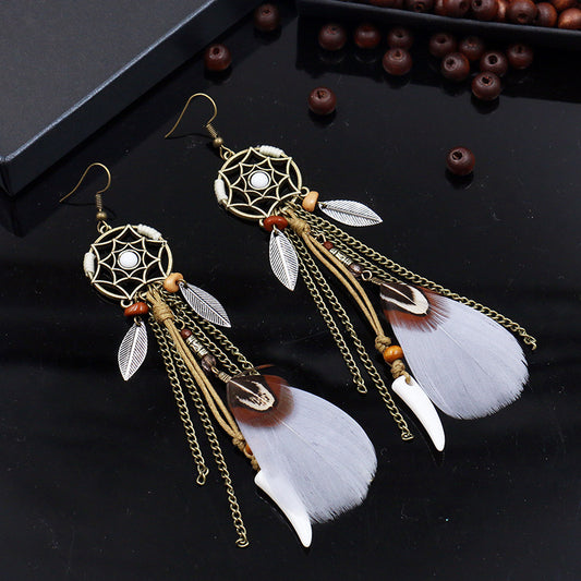 Europe and America exaggerated earrings jewelry fashion dream catcher earrings feather leaves earrings