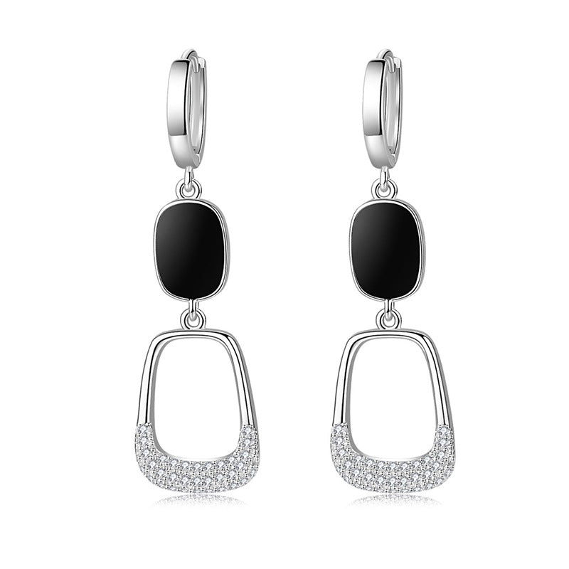 Hollow Out Diamond Inlaid Oval Earrings