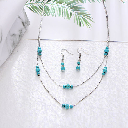 Round turquoise necklace and earrings set