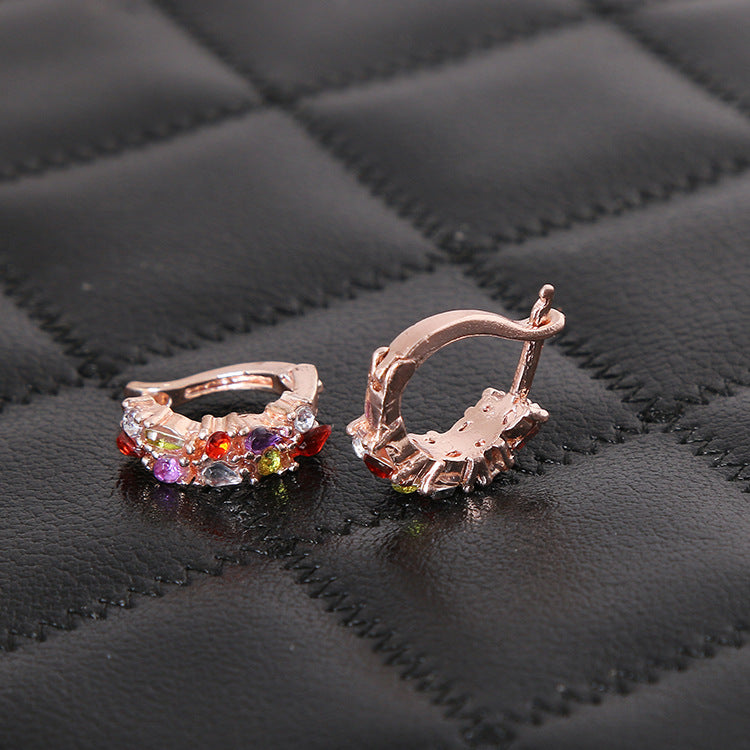 New Top Rose Gold Color Flower Jewelry Set Multicolor Cubic Zircon Earrings