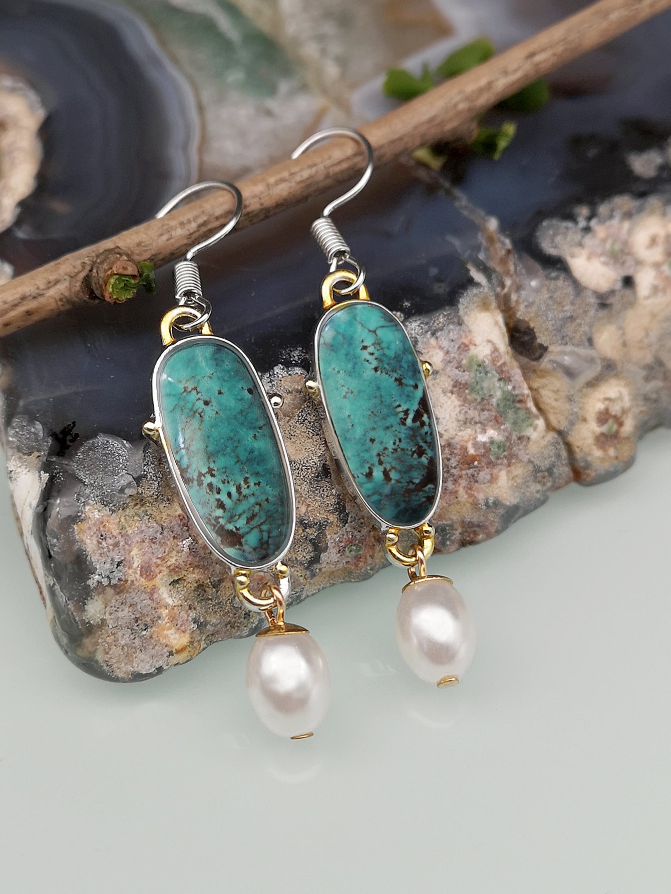 Turquoise Vintage Pearl Earrings