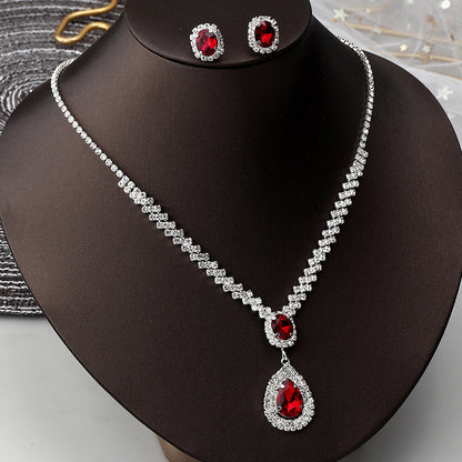 Temperament Full Diamond Gemstone Earring Necklace Two-piece Set