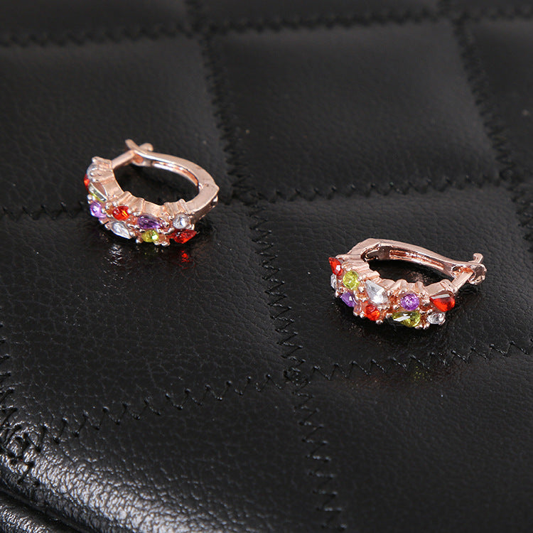 New Top Rose Gold Color Flower Jewelry Set Multicolor Cubic Zircon Earrings