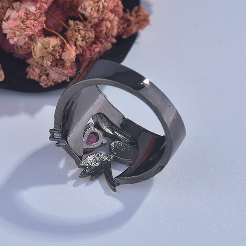 Two-tone Bird Ring Black Gun Color Vintage Diamond Ring