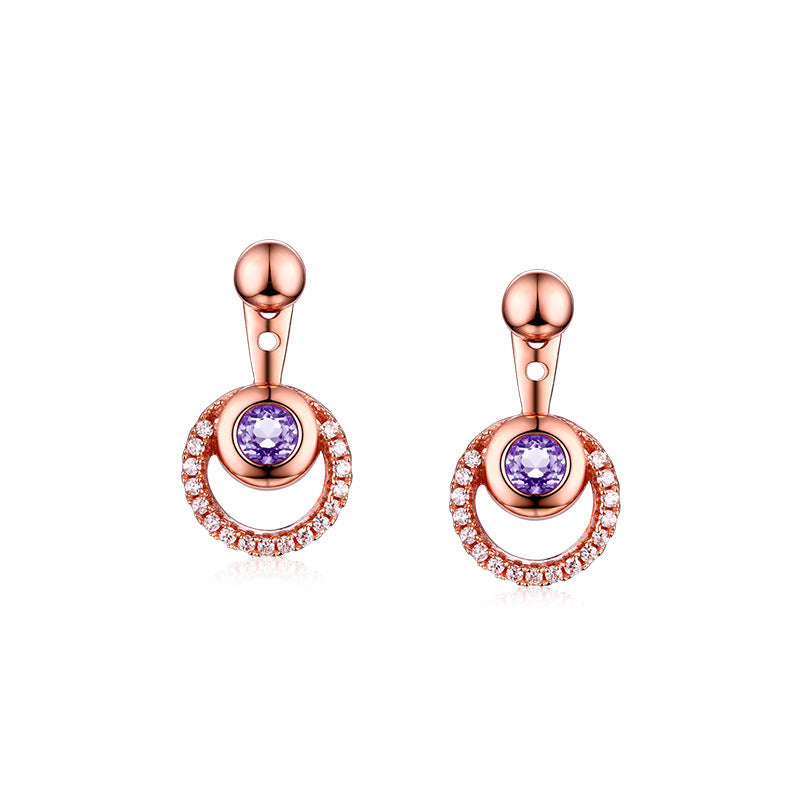 Diamond And Amethyst Stud Earrings Female Jewelry