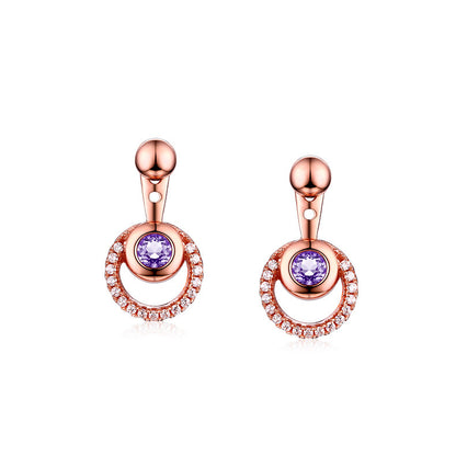 Diamond And Amethyst Stud Earrings Female Jewelry