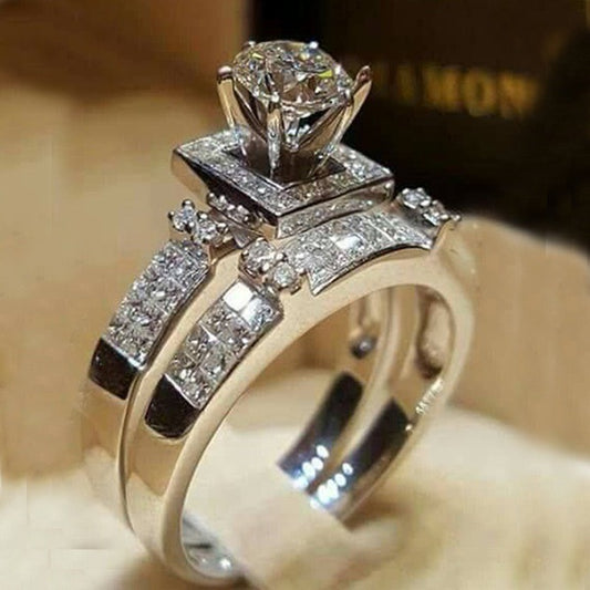 New Simulation Diamond Heart And Eight Arrows Ring Female European And American Fashion Full Diamond Engagement Ring