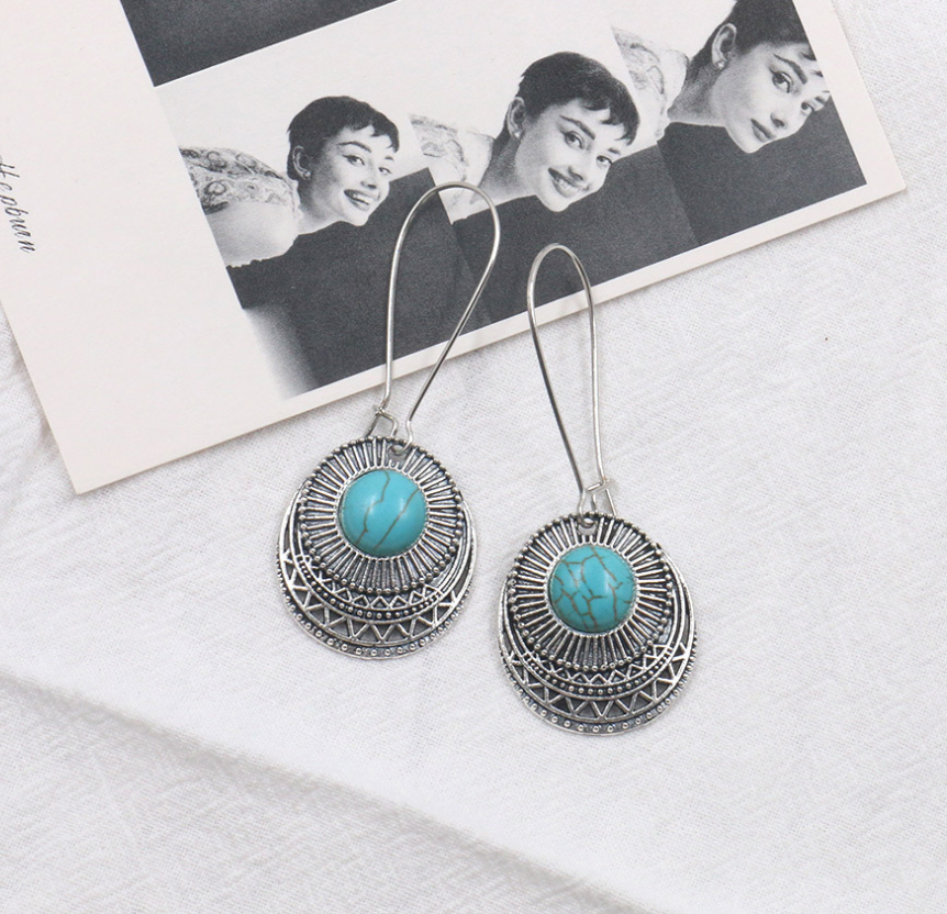 Green turquoise alloy earrings