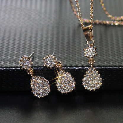 Shiny Zircon Wedding Necklace And Earrings