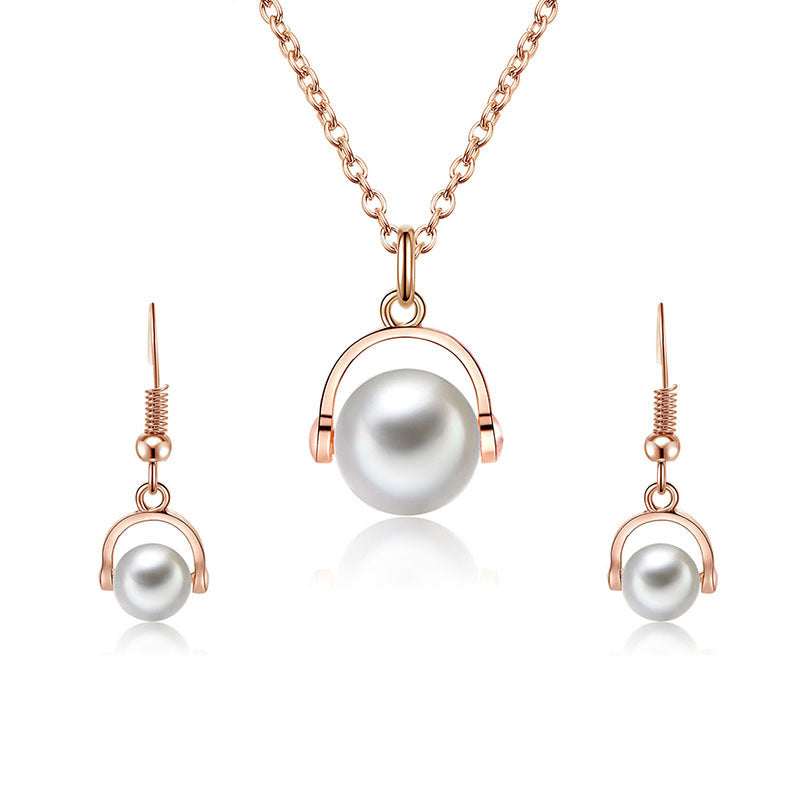 Two-piece Earrings Alloy Inlaid Pearl Jewellery Set