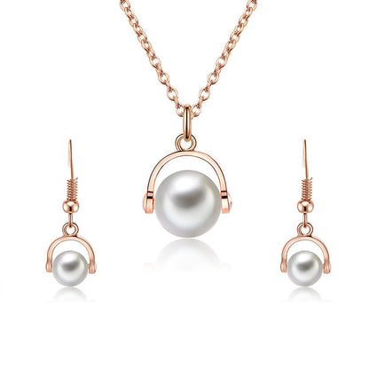 Two-piece Earrings Alloy Inlaid Pearl Jewellery Set