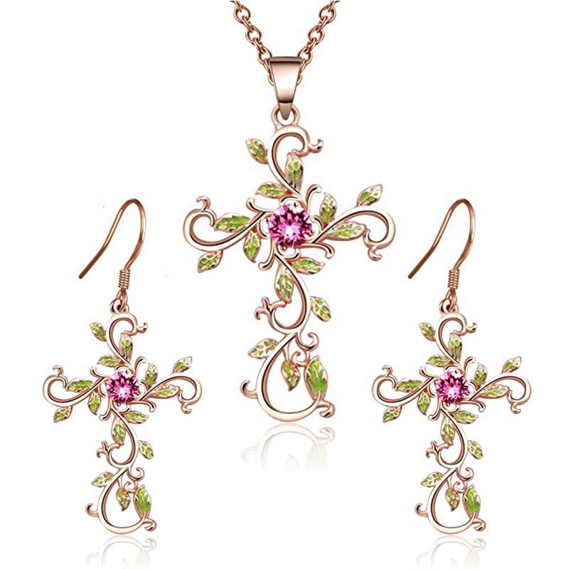 Fashion Alloy Cross Earrings Necklace Pendant Set