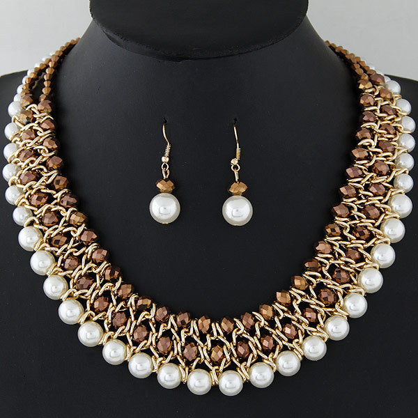 Crystal pearl woven necklace earring set