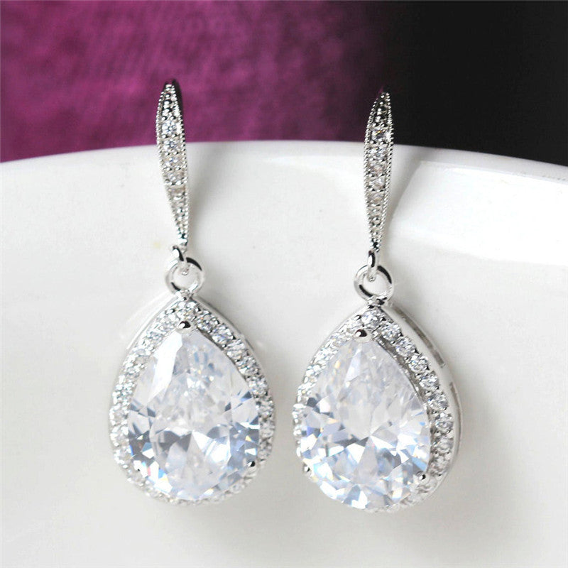 Exquisite Full Diamond Drop Zircon Earrings Women