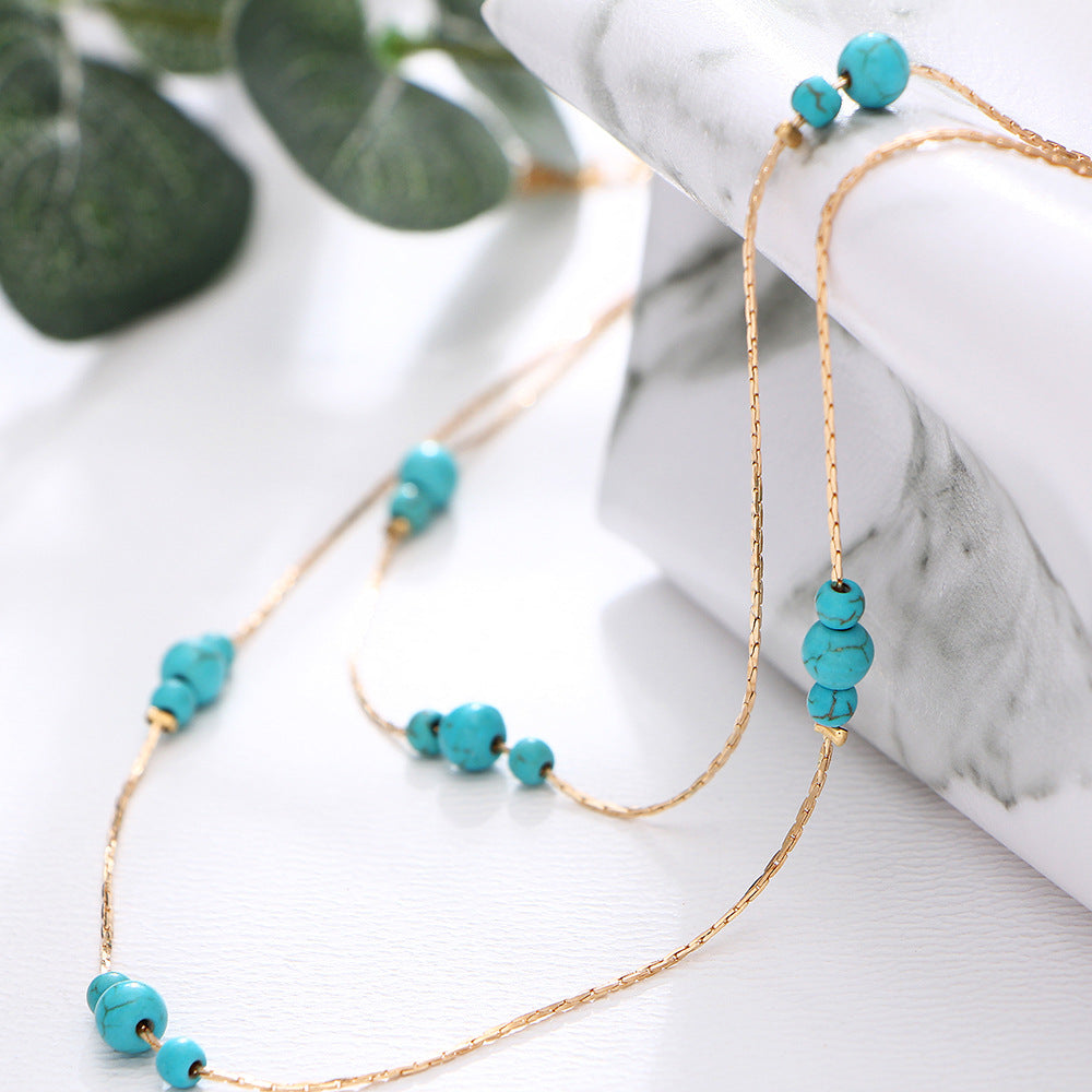 Round turquoise necklace and earrings set