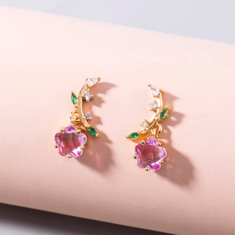 European and American jewelry plum blossom zircon earrings leaf flower ladies earrings earrings jewelry women