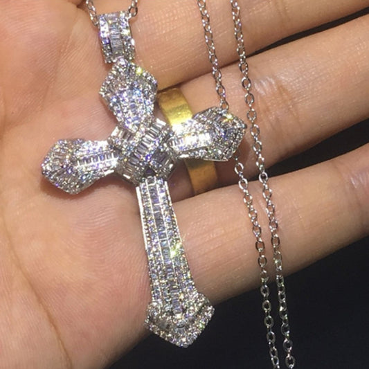 Fashion Shining Multi-Diamond Tri-color Cross Pendant For Men And Women