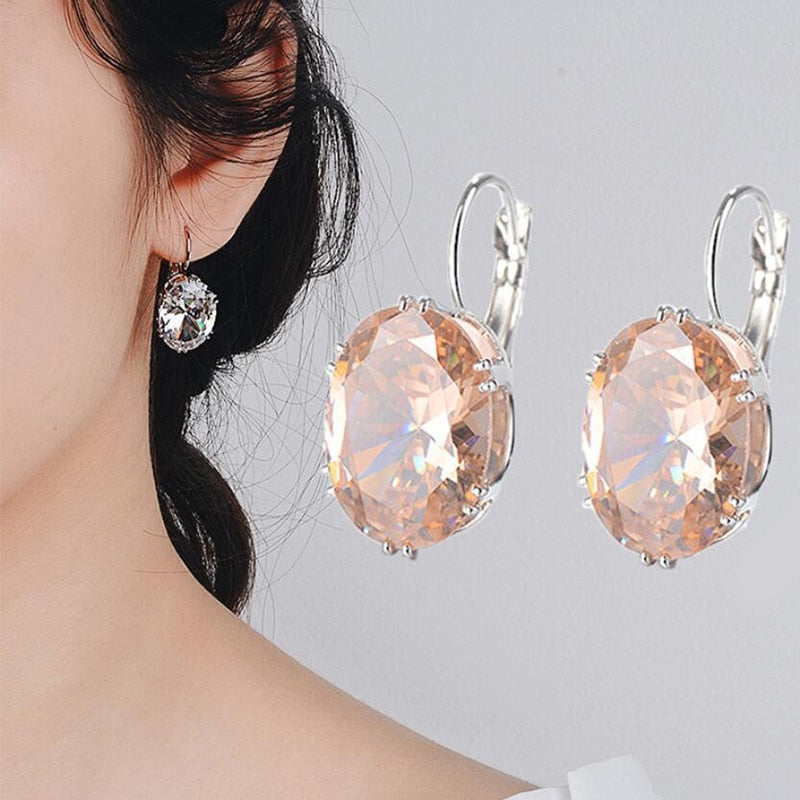 ZN New Water Drop Stud Earring Fashion Jewelry Hot Sale Oval Crystal Big Stone Rhombus Jewelry Gifts