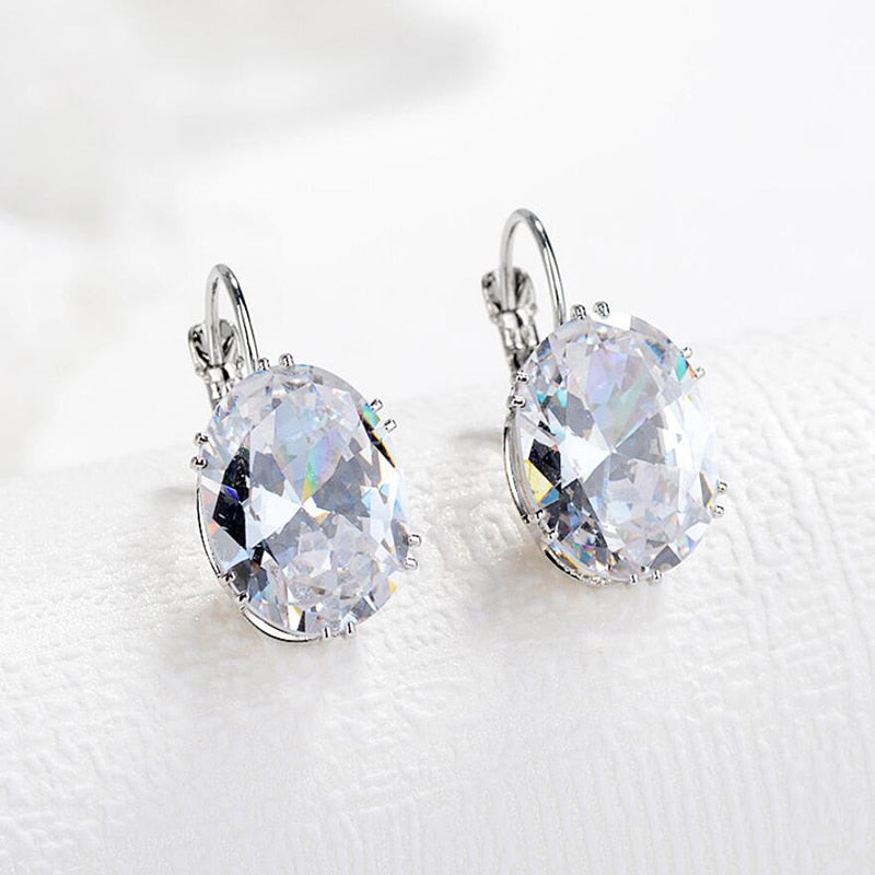 ZN New Water Drop Stud Earring Fashion Jewelry Hot Sale Oval Crystal Big Stone Rhombus Jewelry Gifts