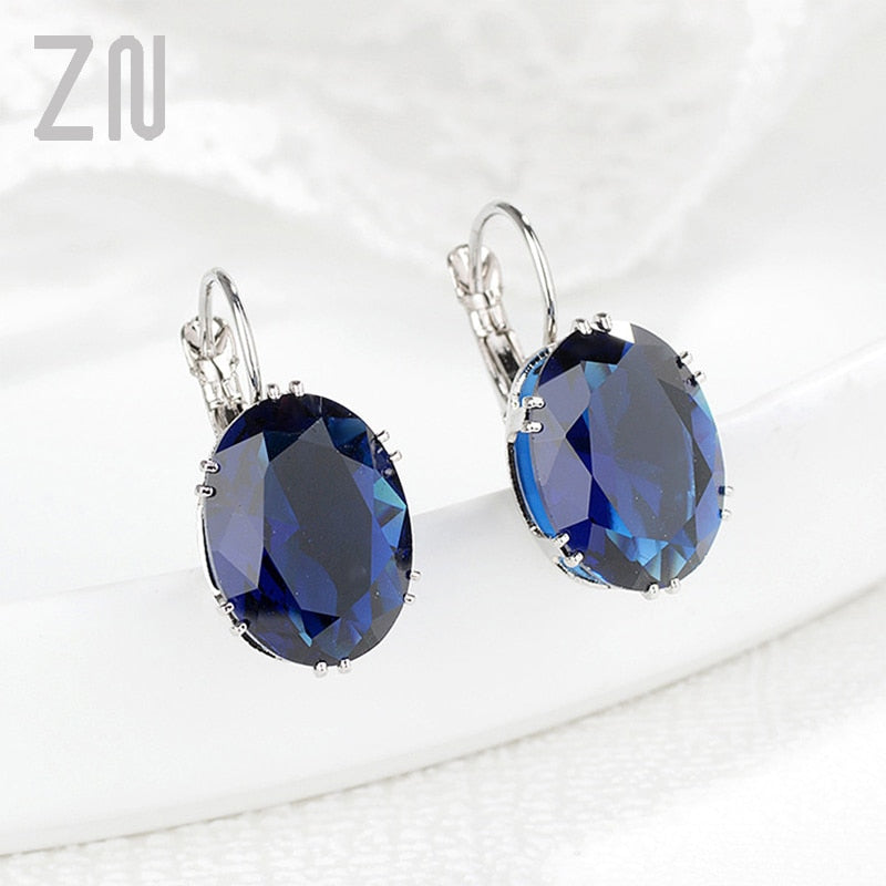 ZN New Water Drop Stud Earring Fashion Jewelry Hot Sale Oval Crystal Big Stone Rhombus Jewelry Gifts