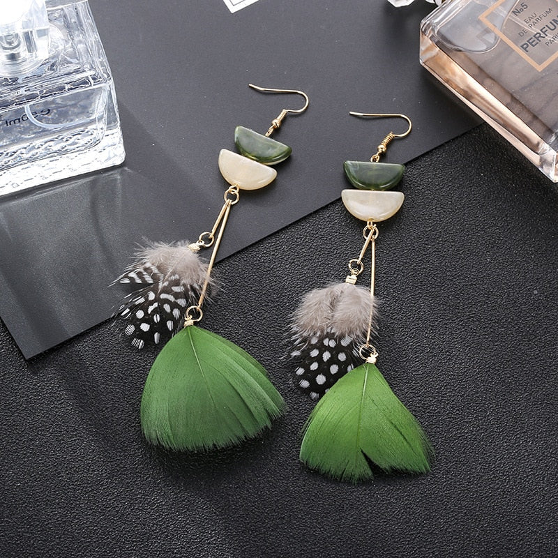 Ethnic Feather Dangle Earrings Women Jewelry Bohemian Summer Metal Long Tassel Ladies Earrings Indian Jewelry