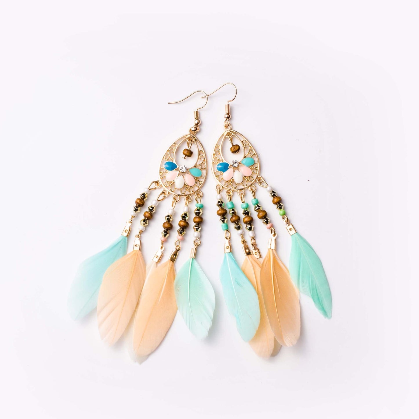 Ethnic Feather Dangle Earrings Women Jewelry Bohemian Summer Metal Long Tassel Ladies Earrings Indian Jewelry