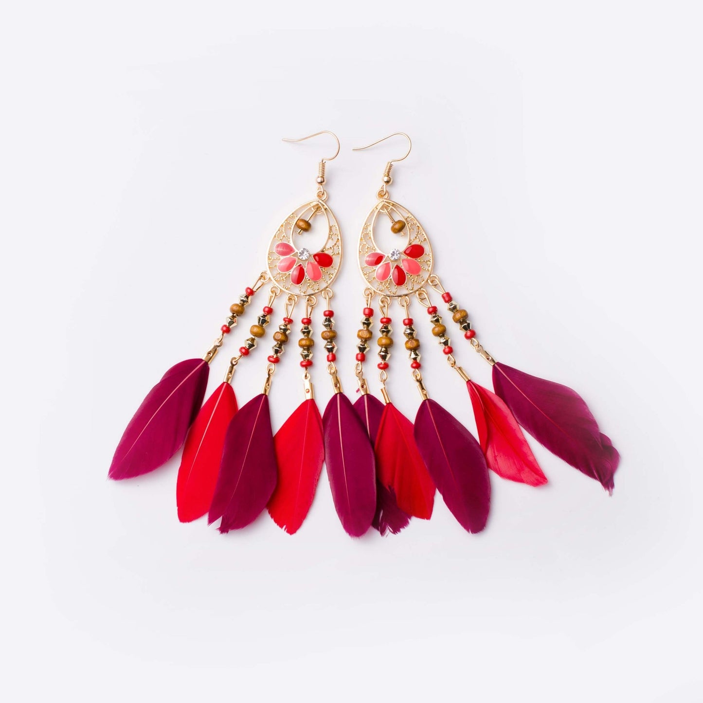 Ethnic Feather Dangle Earrings Women Jewelry Bohemian Summer Metal Long Tassel Ladies Earrings Indian Jewelry