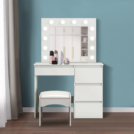 Dimmable LED Vanity Set With Lighted Mirror With Four Drawers Dressing Table