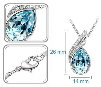 Wholesales bridal Jewelry set  Austrian Crystal fashion leaf tear feather Water drop pendant necklace earrings jewelry sets