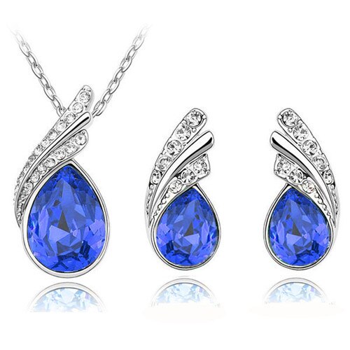 Wholesales bridal Jewelry set  Austrian Crystal fashion leaf tear feather Water drop pendant necklace earrings jewelry sets