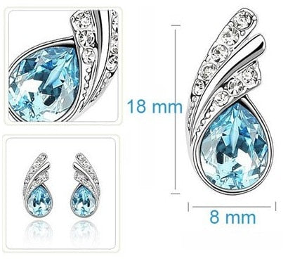 Wholesales bridal Jewelry set  Austrian Crystal fashion leaf tear feather Water drop pendant necklace earrings jewelry sets