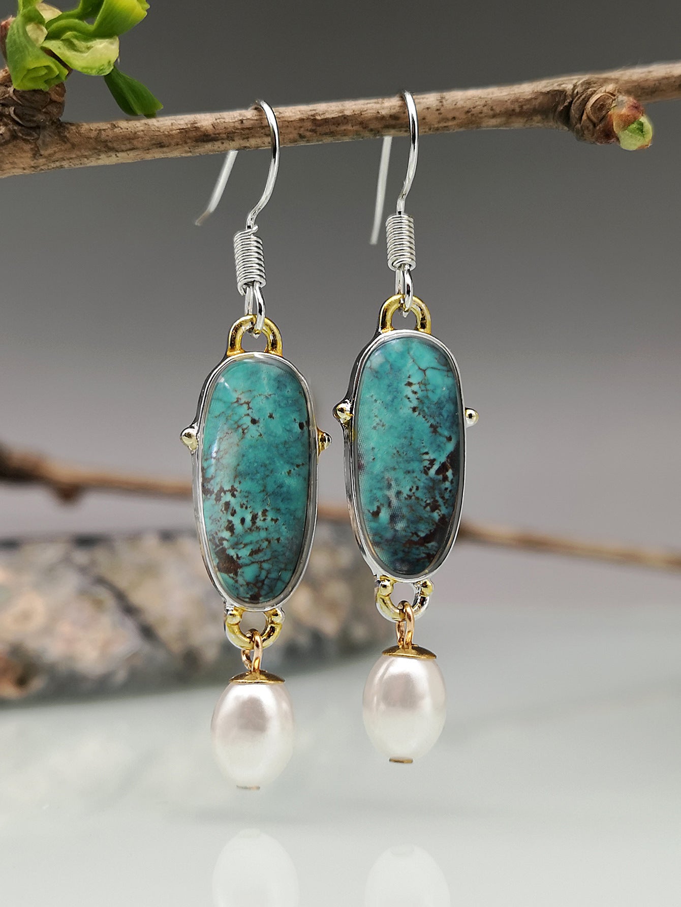 Turquoise Vintage Pearl Earrings