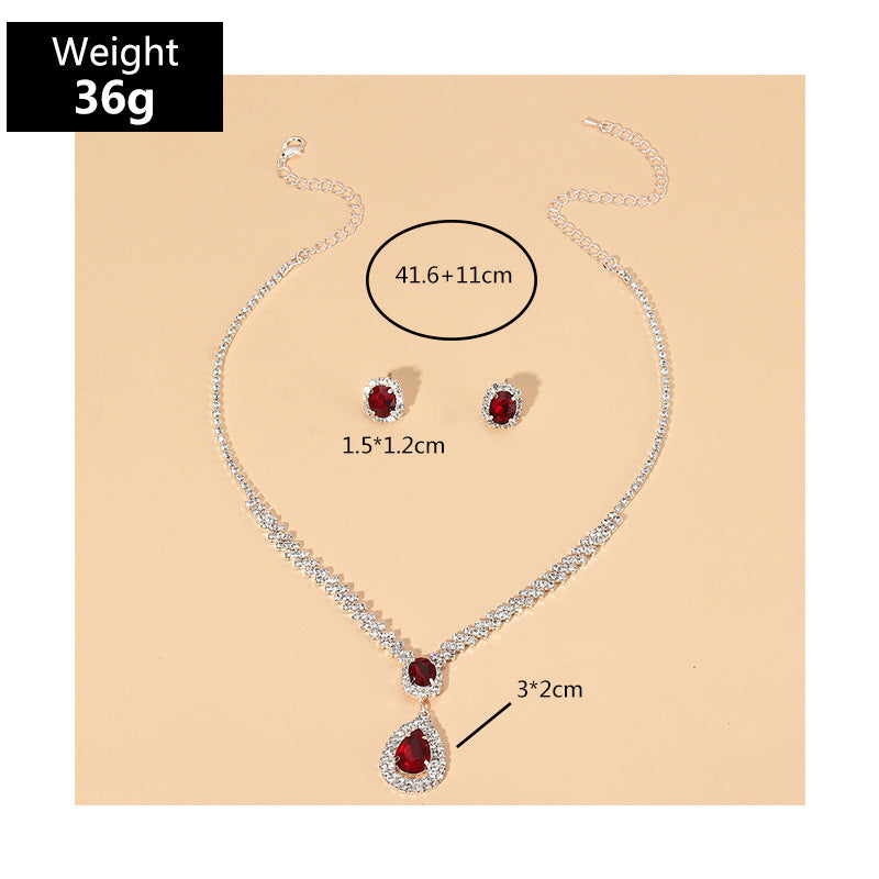 Temperament Full Diamond Gemstone Earring Necklace Two-piece Set