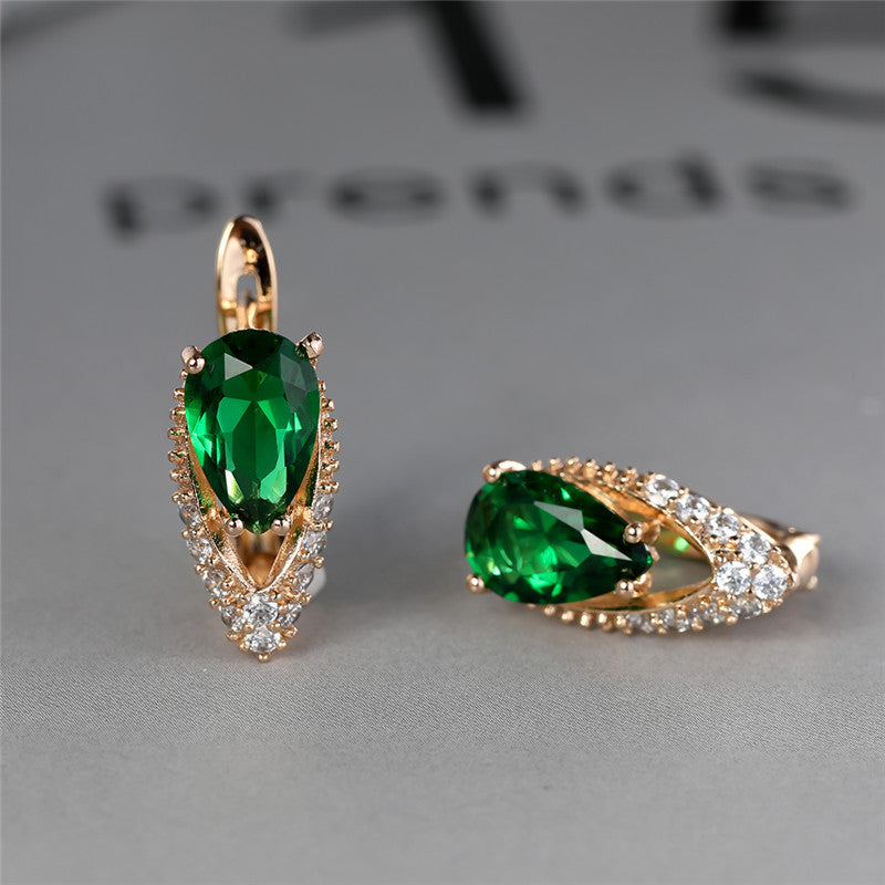 Drop Shaped Emerald Zircon Wedding Earrings