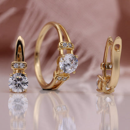 Jewelry Set Rose Gold Fashion Jewelry Round White Natural Zircon Earrings Ring Set