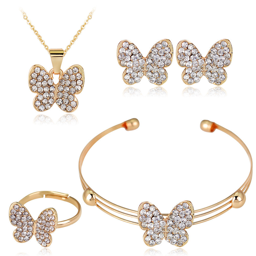 Gypsophila Diamond Butterfly Necklace Earrings Ring Bracelet Set Of Four