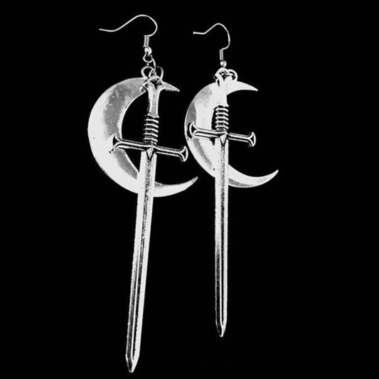 Crescent Sword Earrings Ear Hook Gothic Jewelry