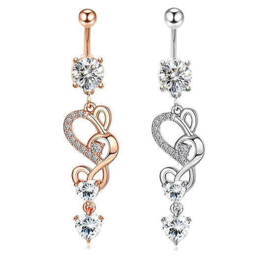 Double Heart Long Zircon Belly Button Ring Belly Button Nail Piercing Ornament