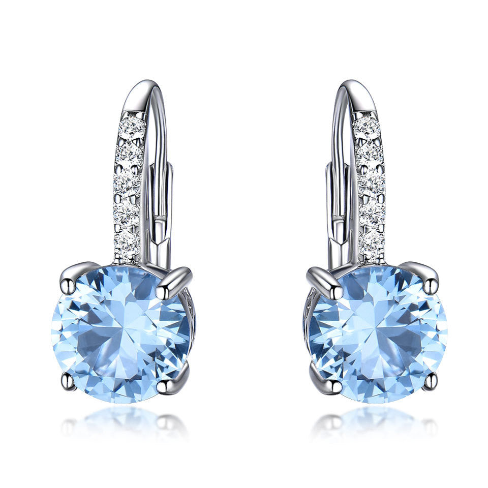 Sterling Silver Drop Topaz Gemstone And Diamond Earrings