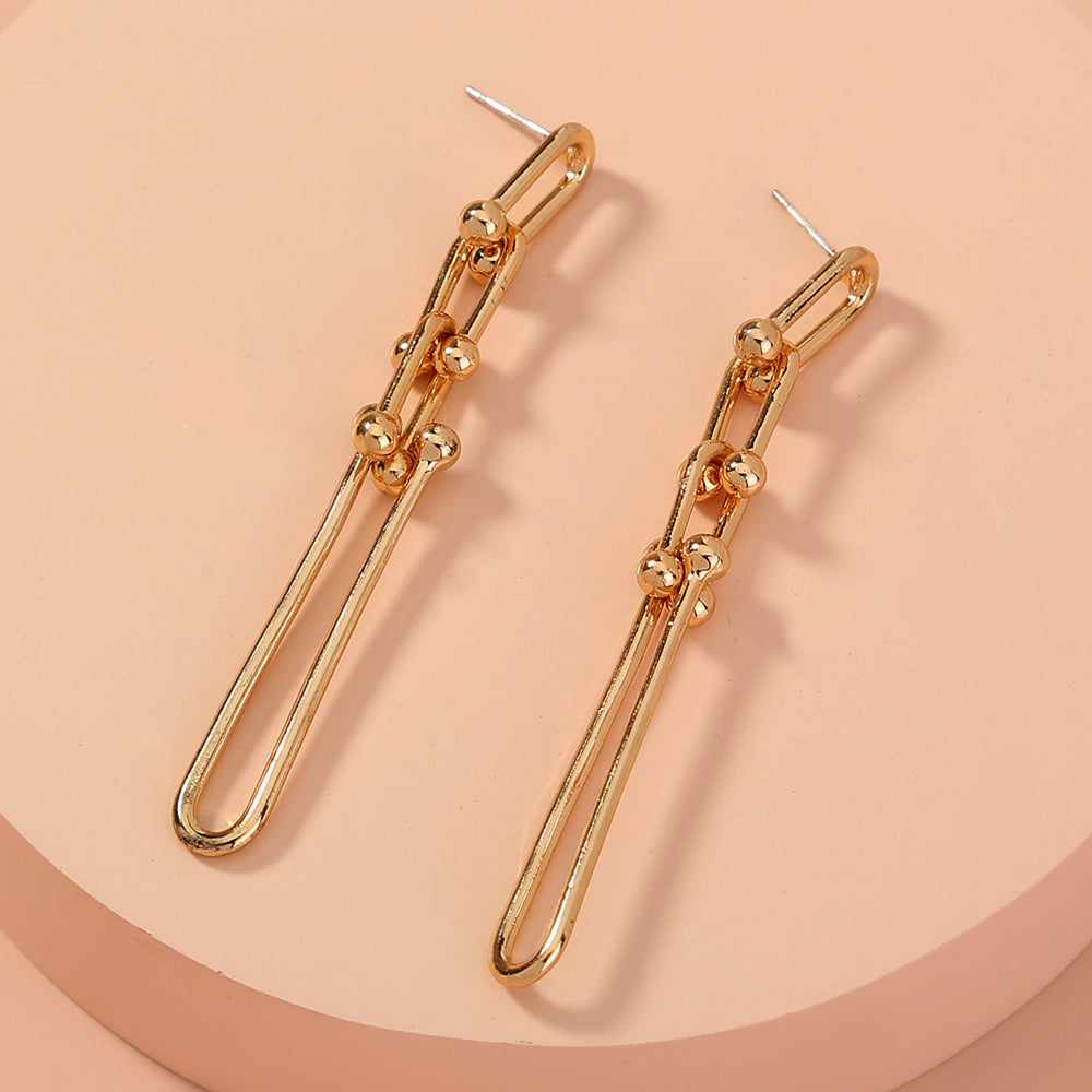 Hot-selling cross-border jewelry simple metal U-shaped chain buckle long earrings, stylish ladies