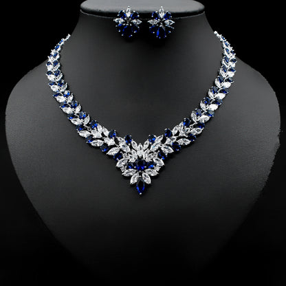 Fashion Ice Flower Earrings Zircon Necklace Set