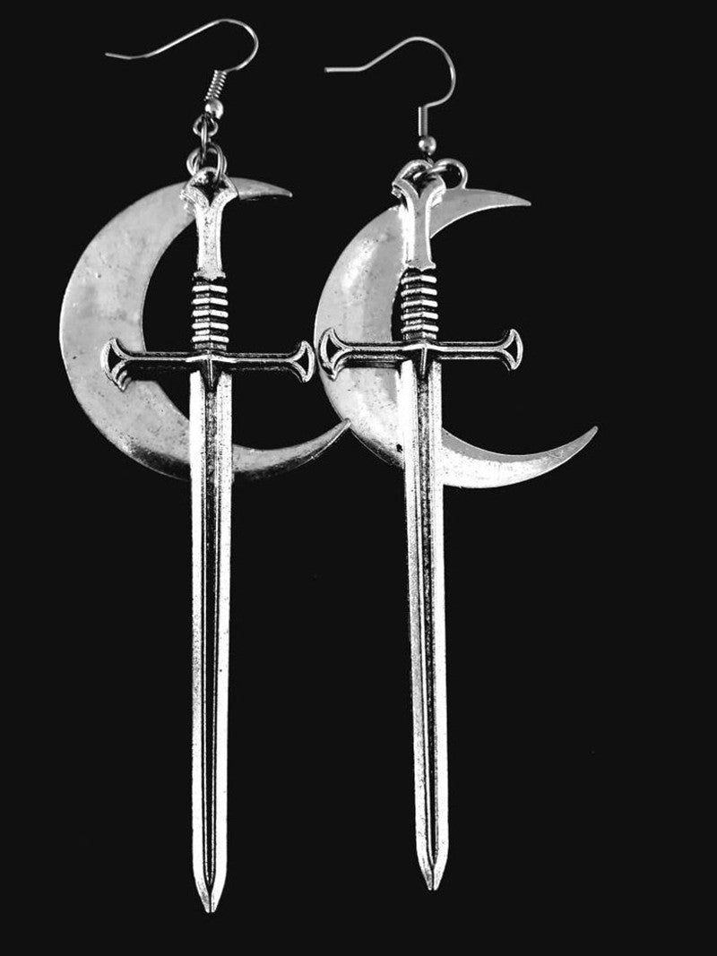 Crescent Sword Earrings Ear Hook Gothic Jewelry