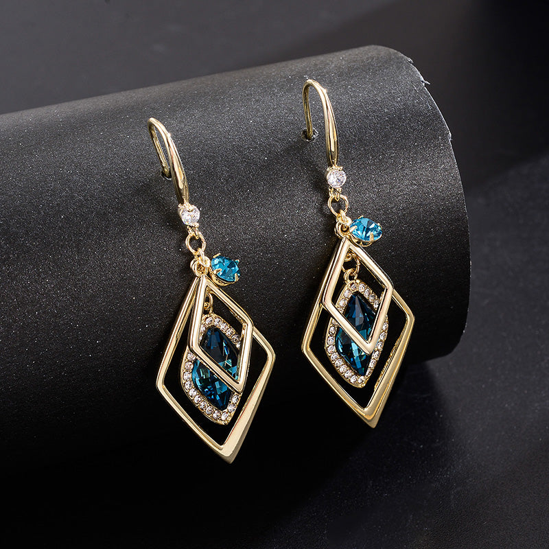 Geometric Rhombus Zircon Crystal Earrings Jewelry