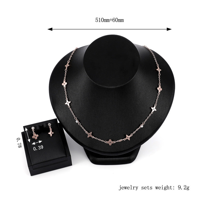 Two-piece Alloy Set With Rhinestone Necklace And Earrings