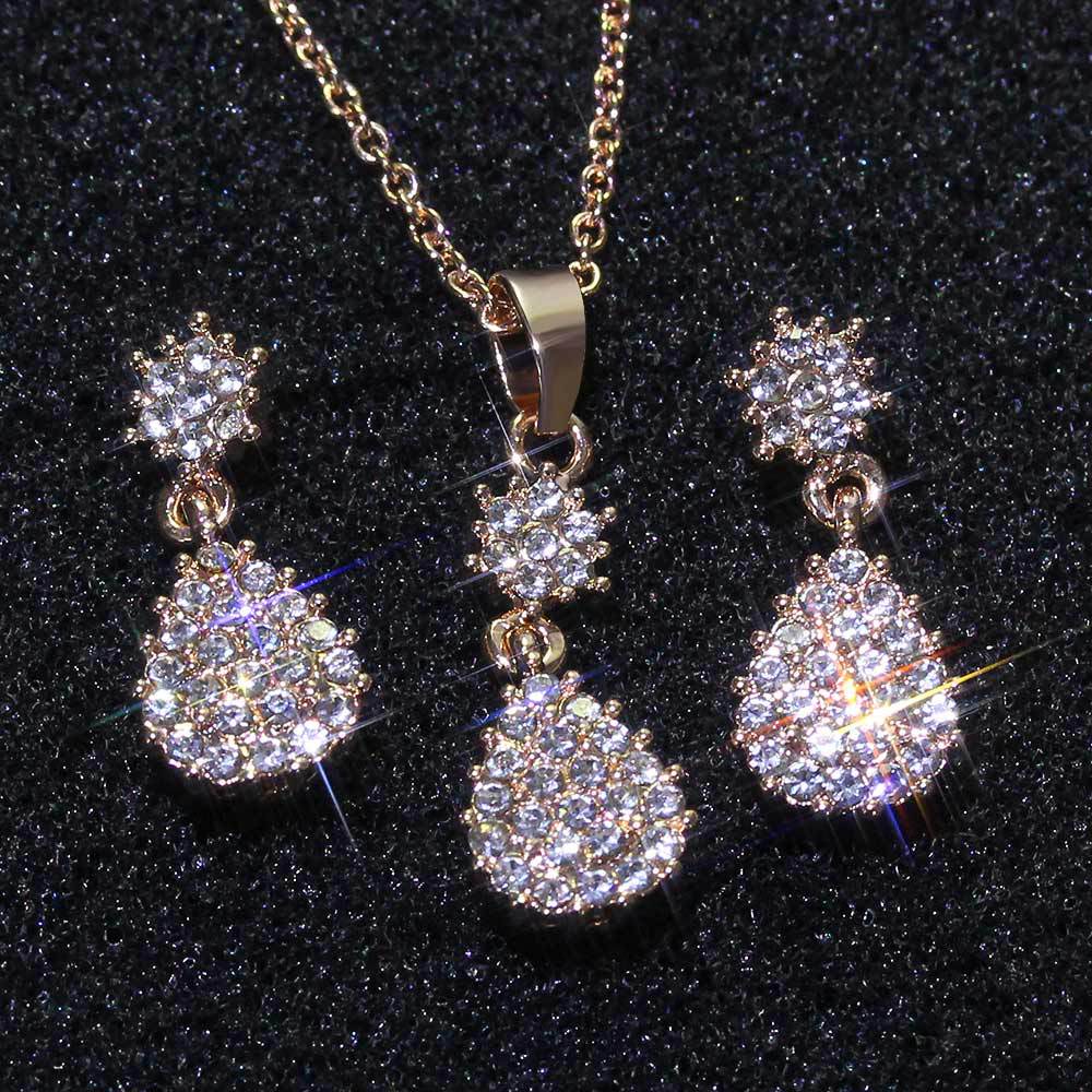 Shiny Zircon Wedding Necklace And Earrings